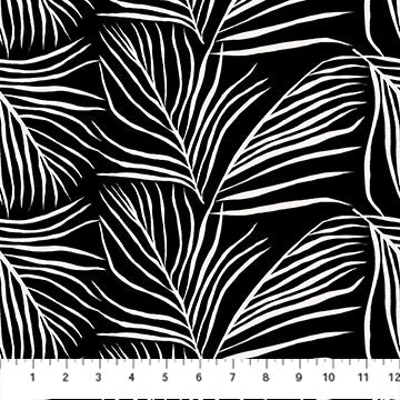 Cotton Sheeting, Black & White Foliage Print