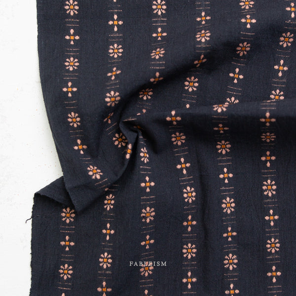 Fableism Yarn-Dye Cotton, Forest Forage - Daisies in Black