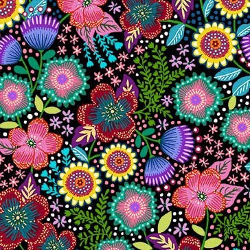 Cotton Sheeting, Jewel of Paradise, Black Floral
