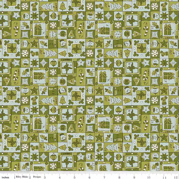 Liberty of London Cotton Sheeting, Festive Magic - Jolly Countdown Green