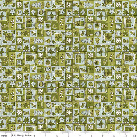 Liberty of London Cotton Sheeting, Festive Magic - Jolly Countdown Green
