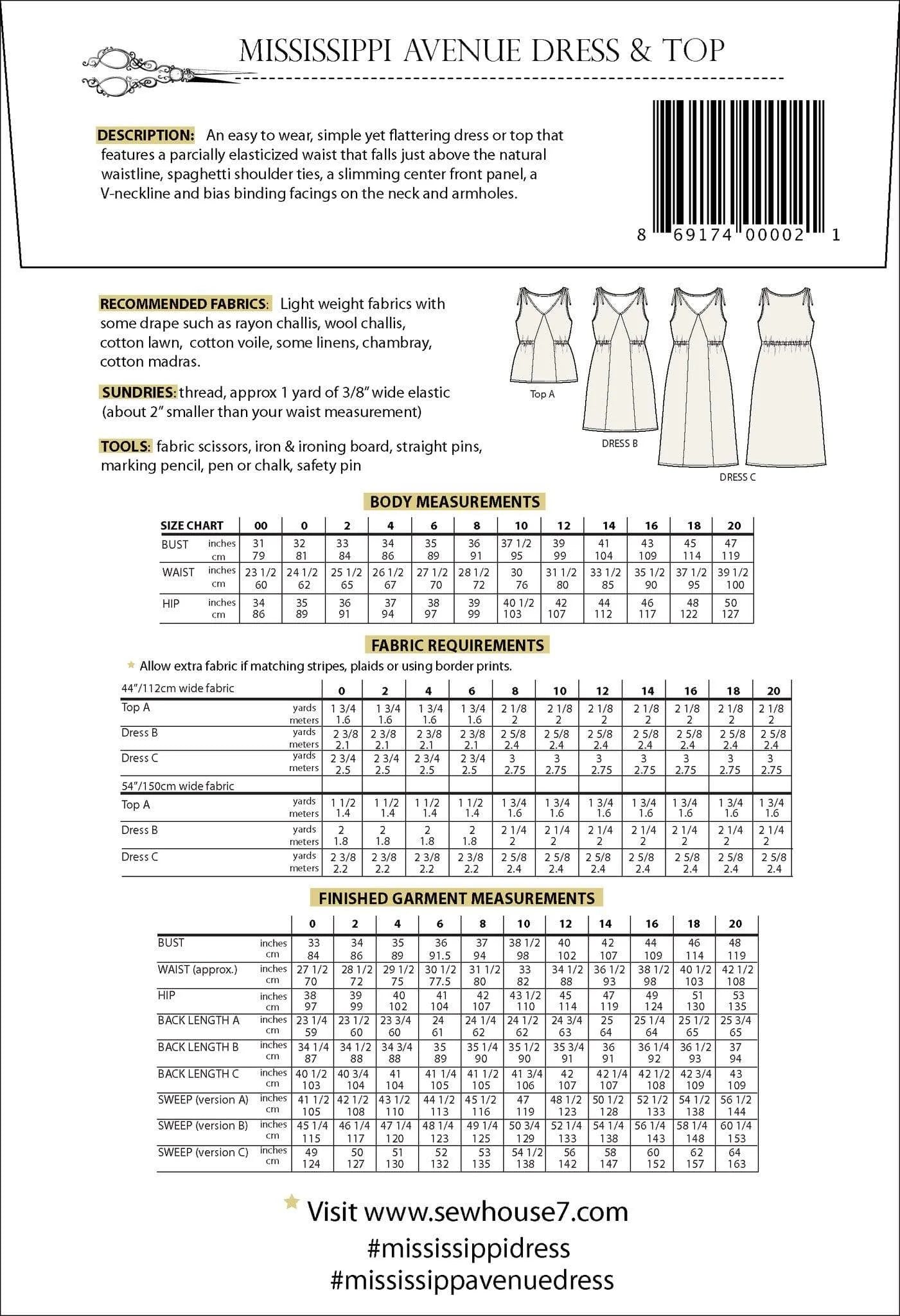 Sew House Seven Mississippi Avenue Dress & Top, Sizes 0-20
