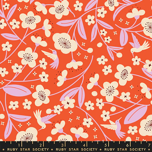 Ruby Star Society Cotton Sheeting, Persimmon - Blossoms - Warm Red