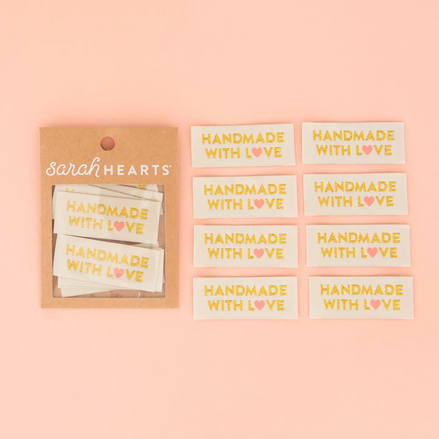 Sarah Hearts Labels, Gold Handmade With Love