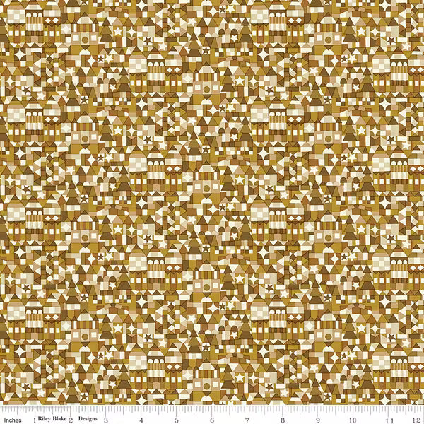 Liberty of London Cotton Sheeting, Festive Magic - Festive Store Gold