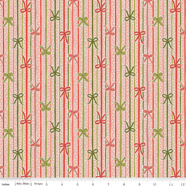 Liberty of London Cotton Sheeting, Festive Magic - Ribbon Stripe Pink